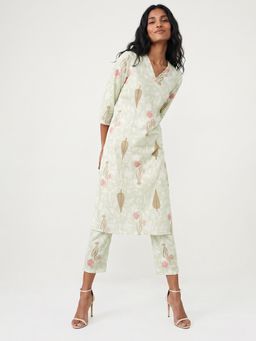 max - Women Green Printed Straight Kurta with Pant