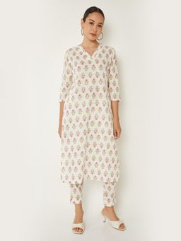 max - Women Off White Floral Print Straight Kurta with Pant