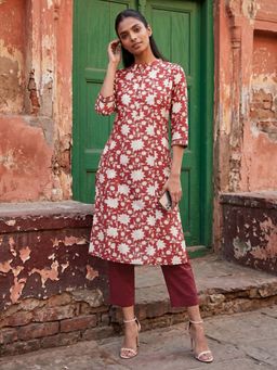 max - Women Red Floral Print Straight Kurta with Pant