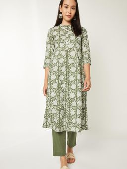 max - Women Green Floral Print Anarkali Kurta with Pant