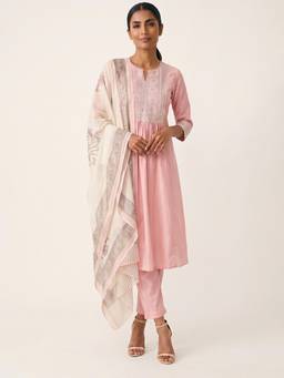max - Women Pink Embroidered A-line with Dupatta Kurta with Pant and Dupatta