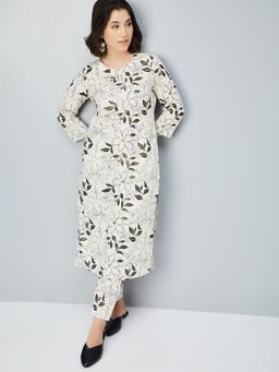 max - Women Off White Printed Straight Kurta with Pant