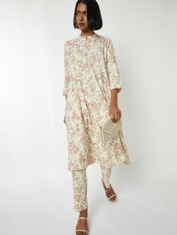max - Women Off White Floral Print A-line Anarkali Kurta with Pant