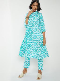 max - Women Blue Printed A-line Anarkali Kurta with Pant