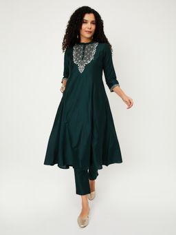 max - Women Green Embroidered A-line Anarkali Kurta with Pant