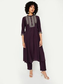 max - Women Purple Embroidered A-line Anarkali Kurta with Pant