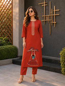 BERRYLICIOUS - Women Orange Embroidered Kurta with Palazzo