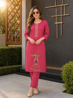 BERRYLICIOUS - Women Pink Embroidered Kurta with Palazzo