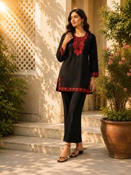 BERRYLICIOUS - Women Black Embroidered Co-ord
