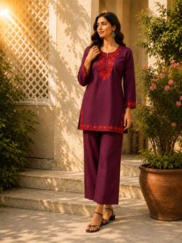BERRYLICIOUS - Purple Women Embroidered Co-ord