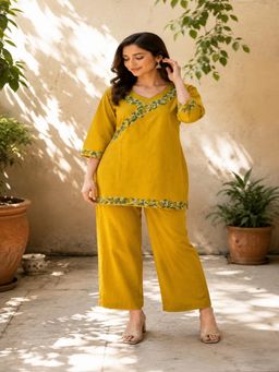 BERRYLICIOUS - Women Mustard Embroidered Co-ord