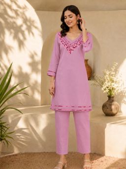 BERRYLICIOUS - Pink Women Embroidered Kurta with Palazzo