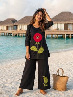 BERRYLICIOUS - Women Black Cotton Floral Patch Work Co-ord