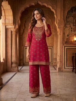 INDDUS - Magenta Floral Printed Kurta with Palazzo