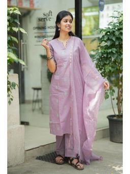 Vastara TheLabel - Lavender Handloom Cotton Kurta with Pant and Dupatta