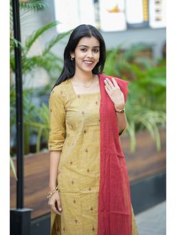 Vastara TheLabel - Yellow Handloom Cotton Kurta with Pant and Dupatta