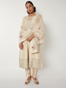 max - Women Off White Embroidered A-line Anarkali Kurta with Pant and Dupatta