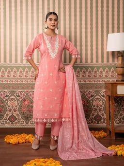 ARAMYA - Cotton Dobby Kurta Solid Kurta with Pant and Dupatta