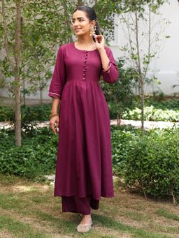 ARAMYA - Viscose Anarkali Solid Anarkali Kurta with Palazzo