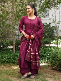 ARAMYA - Viscose Kurta Solid Anarkali Kurta with Pant and Dupatta
