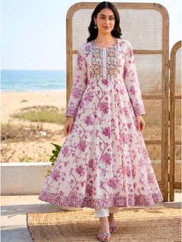 ARAMYA - Soft Cotton Anarkali Floral Kurta with Palazzo