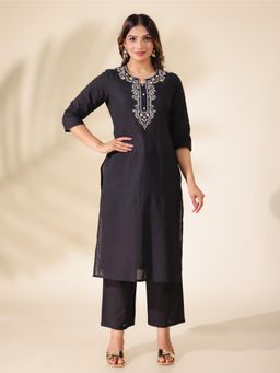 ARAMYA - Natural Cotton Straight Solid Kurta with Pant