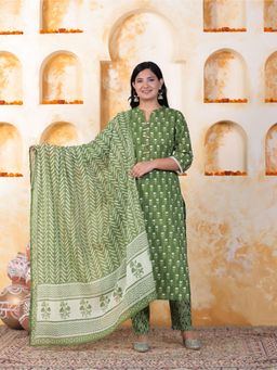 ARAMYA - Soft Cotton Kurta Floral Print Kurta with Pant and Dupatta