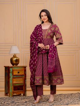 ARAMYA - Soft Cotton Kurta Floral Print Kurta with Pant and Dupatta