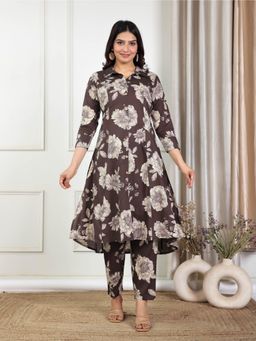 ARAMYA - Soft Cotton High Low Floral Print Kurta with Pant
