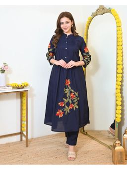 Wedani - Navy Blue Stylish Embroidered Kurta with Pant