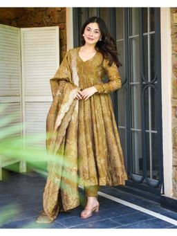 Wedani - Green Embroidered Anarkali Kurta with Pant and Dupatta
