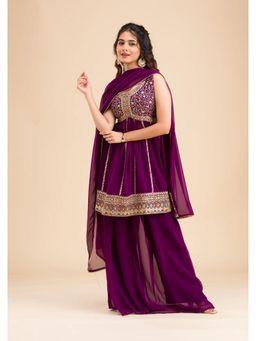 Wedani - Purple Embroidered Anarkali Kurta with Sharara and Dupatta