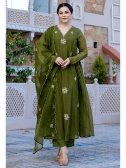 Wedani - Green Stylish Embroidered Anarkali Kurta with Pant and Dupatta