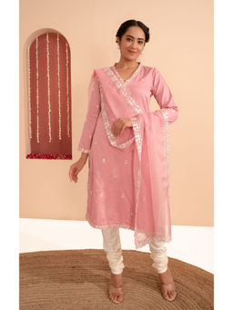 Tapestry - Pink Straight Kurta With Churidar And Embroidered Dupatta (Set of 3)