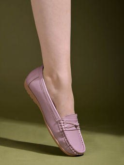 Shoetopia - Upper Bow Detailed Mauve Loafers for Girls