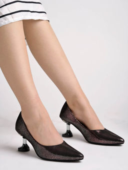 Shoetopia - Shimmer Decor Pointed Toe Stylish Wine Heeled Pumps for Girls