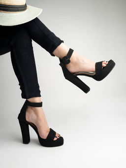 Shoetopia - Black Ankle Strap Block Heels for Girls