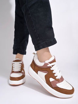 Shoetopia - Smart Casual Brown and White Sneakers for Girls
