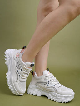 Shoetopia - Smart Casual Comfortable White Sneakers for Girls