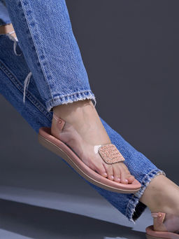 Shoetopia - Embellished Pink Flat Sandals for Girls