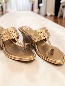 Dhaga - Antique Gold Wedge Heels Kolhapuri
