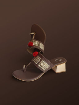Dhaga - Aura Brown Block Heel Kolhapuri