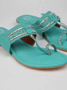 Dhaga - Aqua Shine - Sea green Flat Kolhapuri