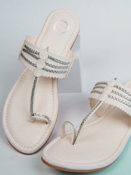 Dhaga - White Braided Flat Kolhapuri