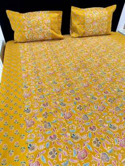 Videksha Home & Lifestyle - Mustard Ajrakh Super Jumbo King Size Bedsheet