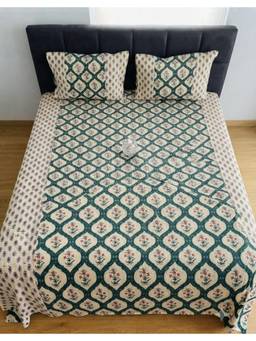 Videksha Home & Lifestyle - Green Ajrakh Super Jumbo King Size Bedsheet