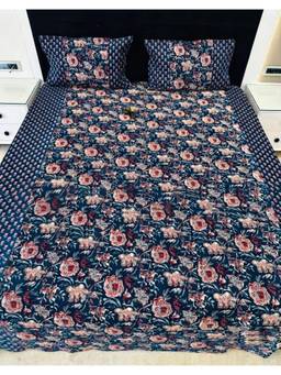 Videksha Home & Lifestyle - Navy Blue Ajrakh Super Jumbo King Size Bedsheet