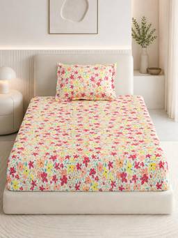 Haus & Kinder - Cotton 186 Tc Single Fitted Bedsheet Sunlit Blossom Meadow