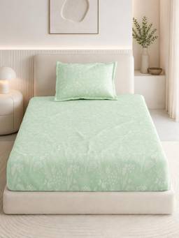 Haus & Kinder - Green Cotton 186 Tc Single Fitted Bedsheet Verdant Whispers Of Giverny
