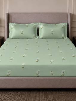 Sleeping Owls- because your sleep matters - Green Elegance Super King Bedsheet with Pillow Covers